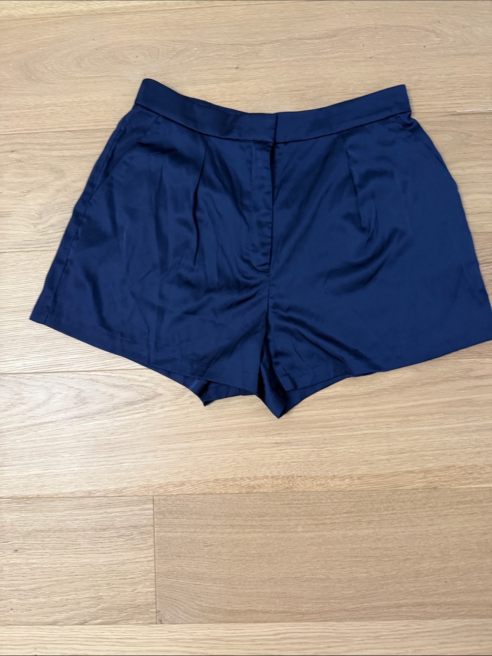 Abercrombie & Fitch Navy High-Waist Satin Shorts